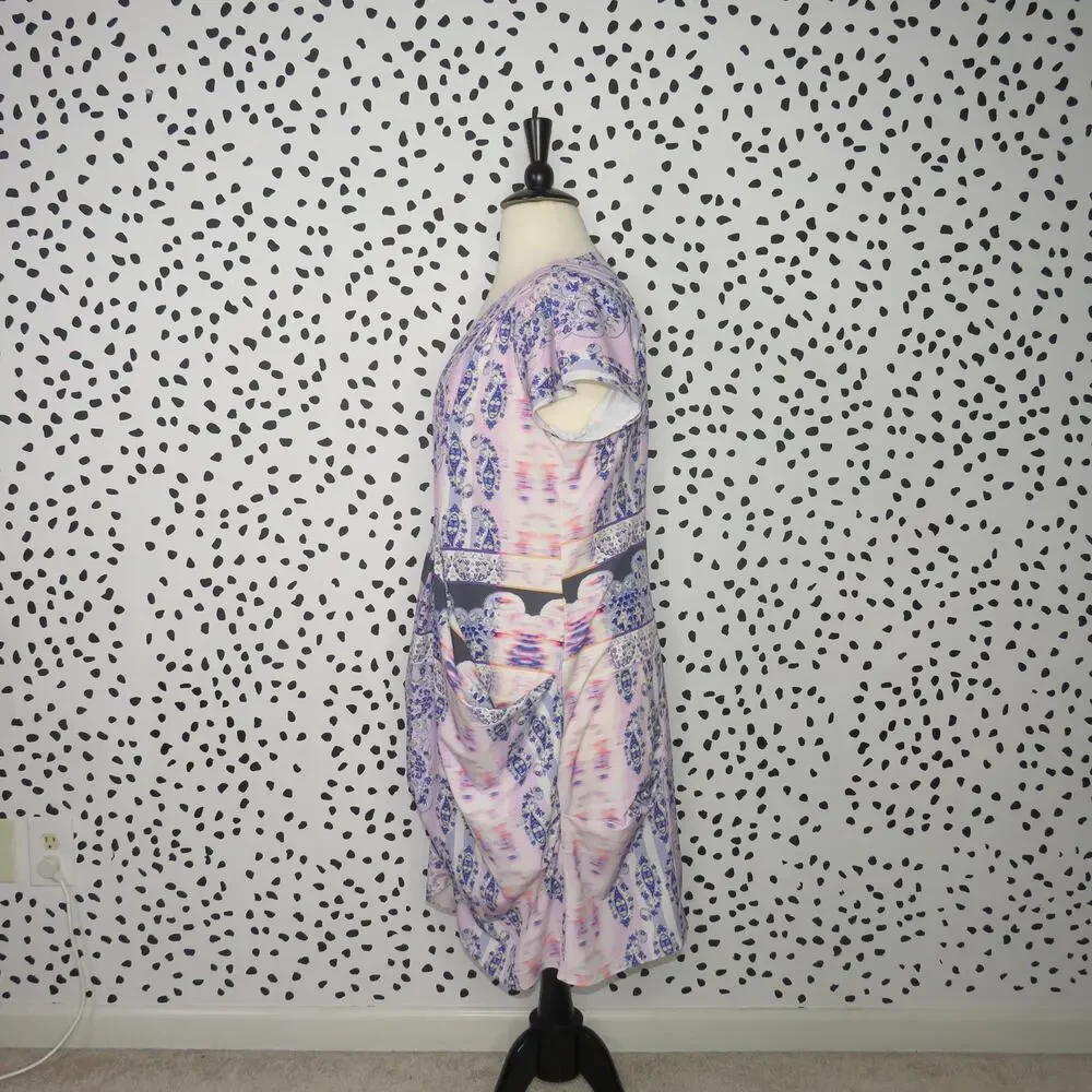 City Chic Purple Floral Draped Zipper Front V-Neck Dress - Picture 4 of 10